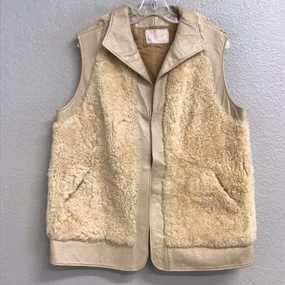 Vintage 1960’s Sherpa Leather Vest Al Thompson of Portland Men’s Beige Flaw M/L - Picture 11 of 15